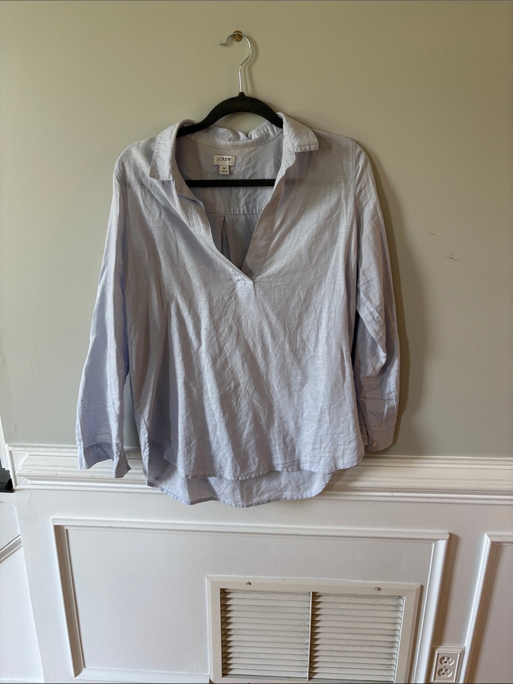 J crew linen/cotton blend light blue tunic, medium